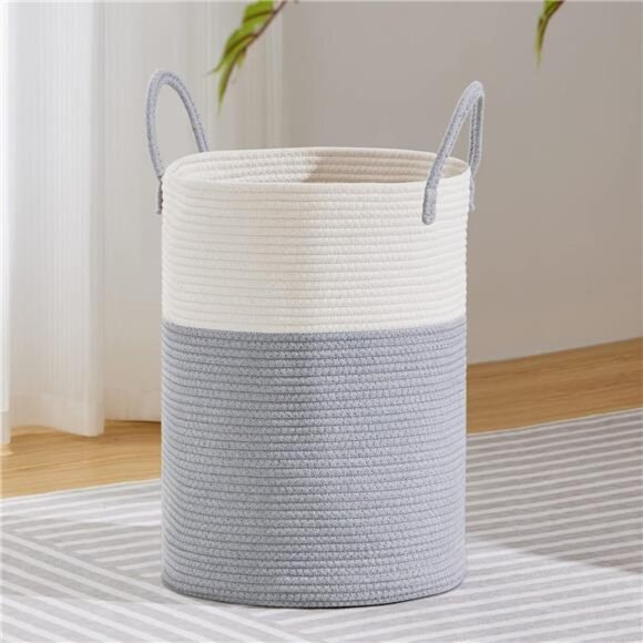 Large Laundry Hamper, Tall Woven Rope Storage Basket for Blanket, Toys